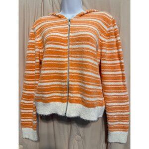 Nikka K Fuzzy Dreamsicle Orange / White Striped Hoodie Zip Up JR XL